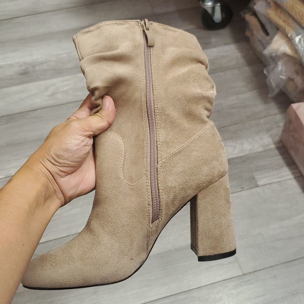 Taupe Chunky Heel Bootie - Picture 6 of 6